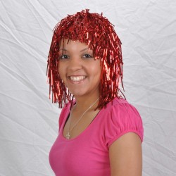 PELUCA METÁLICA COLOR ROJO ( 12 Pz )